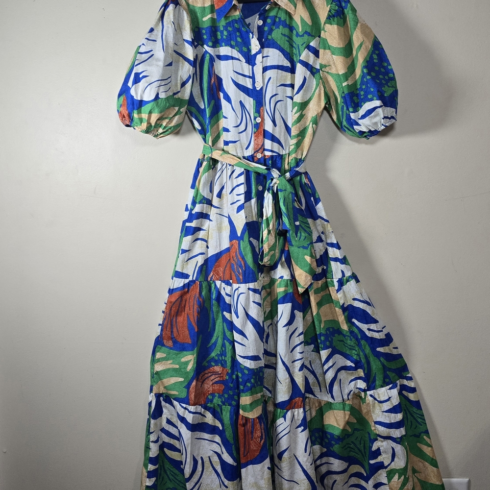 Flying Tomato Vibrant Leaf Print Maxi Dress 100% Cotton Size Large. - Picture 9 of 14